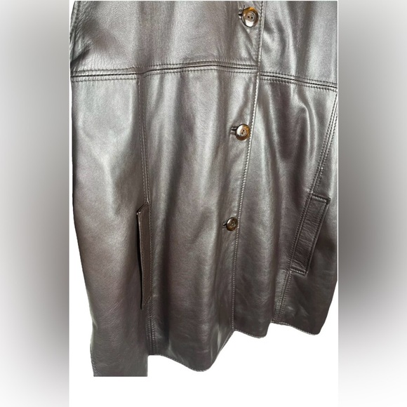 Peleteria Vintage Sheepskin Brown‎ Leather Coat Fur Collar Womens Size 46/14 - Picture 5 of 13